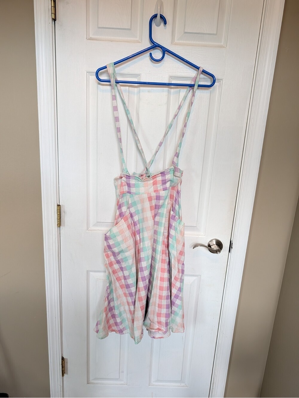 Collectif Pastel Plaid Skirt With Suspenders And Pockets Size 2XL
